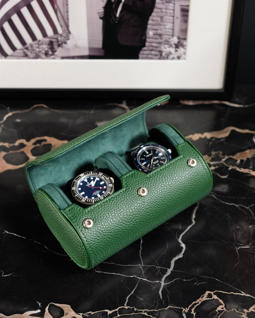 boite à montre vert avec deux emplacements